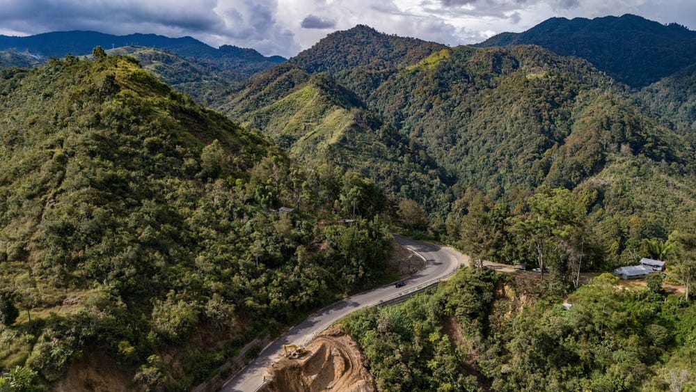 Road winding through the Papua New Guinea Highlands